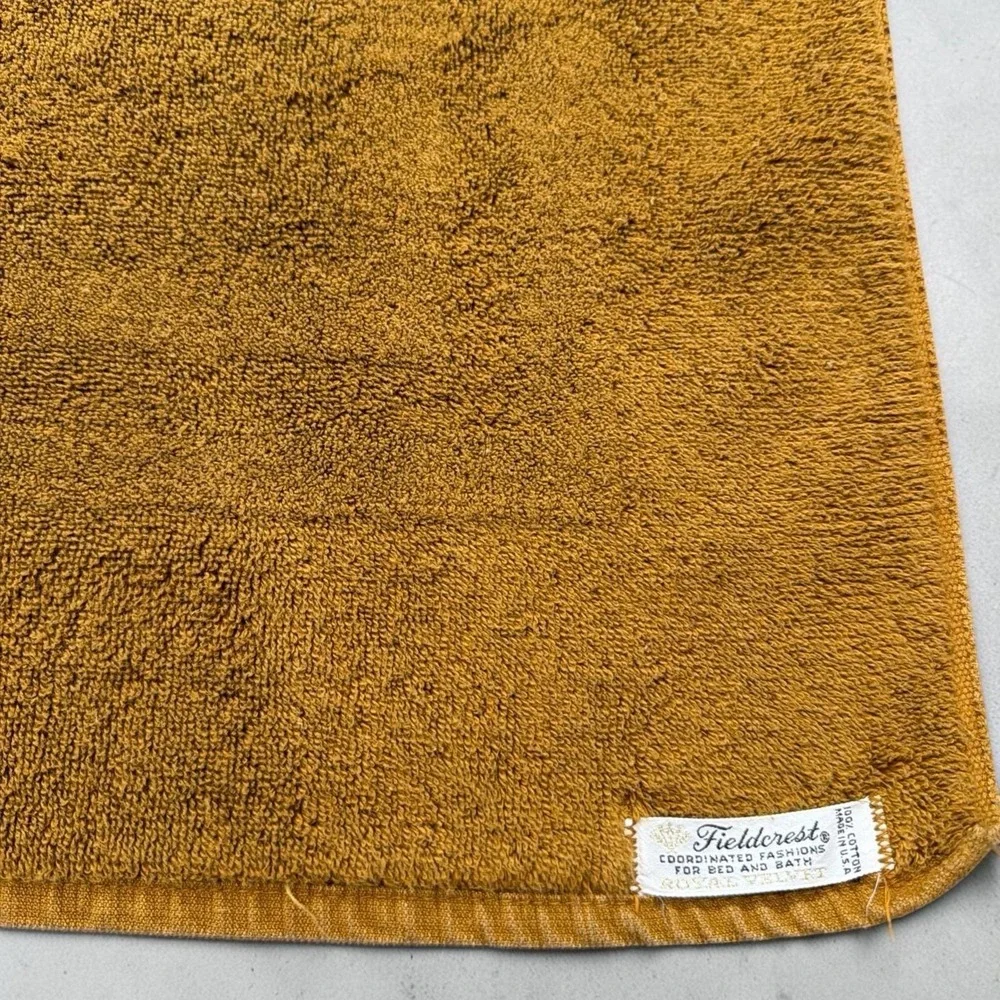 Vtg 70s Fieldcrest Hand Towel 3-pc bathmat set‎ 100% Cotton Gold Coordinates YSL